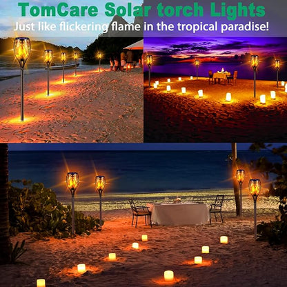 TomCare Solar Lights, 43" Waterproof Flickering Flames 96 LED Torches Outdoor Landscape Decoration Lighting Auto On/Off Pathway Lights for Garden Patio Yard, Black(4)
