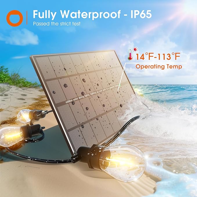 addlon 100FT(2FT) Solar String Lights Outdoor Waterproof with 6W Panel USB Charing & Remote Control Patio Lights | Lumora