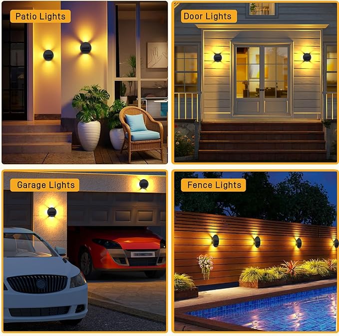 7" Solar Lights Fence Waterproof for Outdoor Deck & Wall, Patio, and Step Stairs | Warm White Pathway Lighting with 3 Bright Modes| Outside Decor Decorative UFO Four Way Lamps