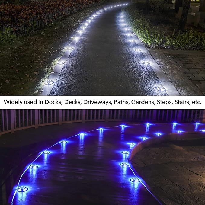 AGPTEK Solar Driveway Lights Outdoor 8 Pack, 2 Color Modes LED Deck Dock Marine Waterproof Security Marker Lights | Lumora