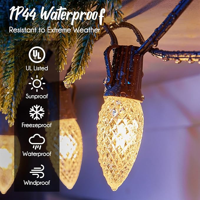 C9 Light Strand, 100 FT Outdoor String Lights Christmas Stringer with 100 Sockets for Christmas Decor Patio, E17 | Lumora