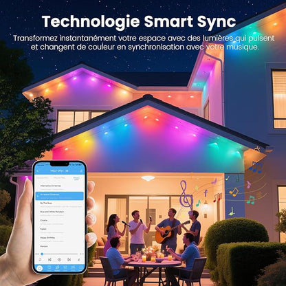 Permanent Outdoor Lights for House, 150 FT Women's Day Outdoor String Lights with RGBIC & Bluetooth Remote, DIY via App for Music Sync, IP67 Waterproof Expandable LED Lights for Eaves, Patio, Lanai.