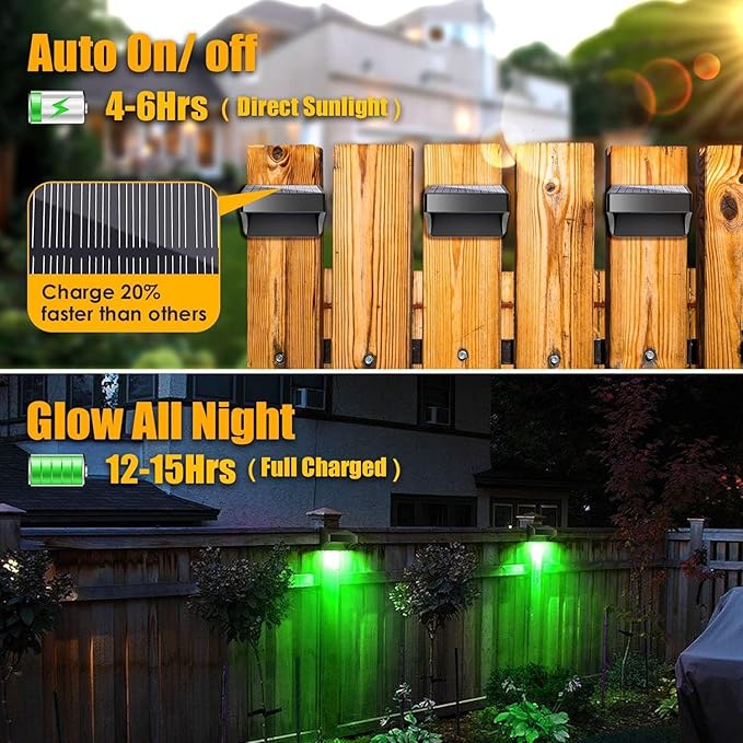 AMKI Solar Lights Outdoor, 4 Pack Solar Fence Light Waterproof with 4 Modes, Warm White & RGB Color Changing Solar | Lumora