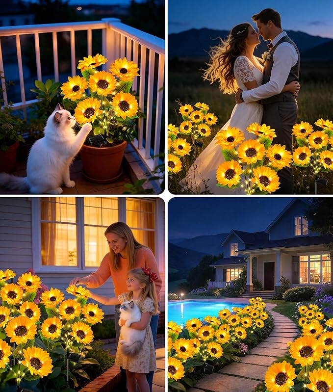 LETMY Solar Lights Outdoor Garden Decor, 2Pack Upgraded Solar Garden Lights with 12 Sunflower Lights, Solar Flowers Outdoor Waterproof IP65 for Garden Flower Bed Yard Decor, Gift for Women Mom Grandma