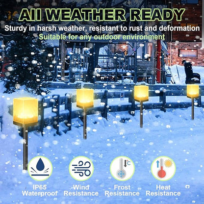 Solar Pathway Lights, LED Outdoor Waterproof Ice Brick Ground Light, Multi-use Landscape Lighting for Lawn & Table | Auto On/Off Solar Powered Garden Yard Decoration (Warm, 4 Pack)