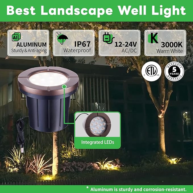 Landscape Well Lights, LED Low Voltage Ground Lights Outdoor, 12V IP67 Waterproof, Bright Wired Aluminum ORB for | Lumora
