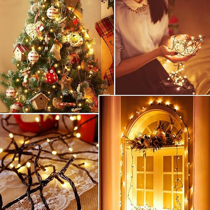 Outdoor String Lights, Fairy Lights 33 FT 100 LED Waterproof Deco for Indoor Outdoor Backyard Tree Party Cafe Patio Home Room Festival Chirstmas (Transparent Wire-Multi Color (Warm White-Black)