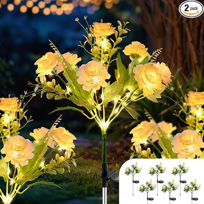 6 Pack Solar Garden Lights Outdoor, 42" Tall 42 LEDs Hibiscus Solar Flower Lights, IP65 Waterproof Decorative Landscape Lighting for Pathway Patio Yard Walkway Decor (Warm White)