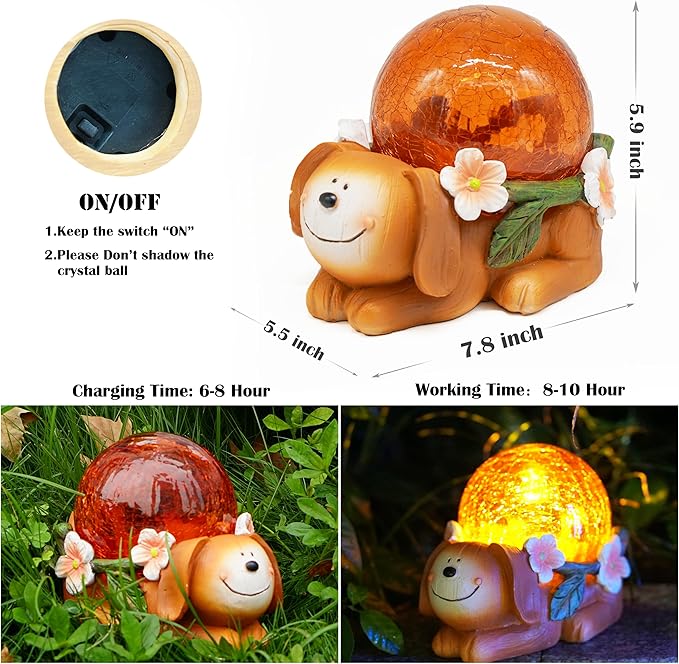 SunKite Puppy Dog Outdoor Statues Solar Garden Lights Resin Animal Figurine Garden Decorations for Patio Yard Lawn Ornament Housewarming Birthday Gift for Mom