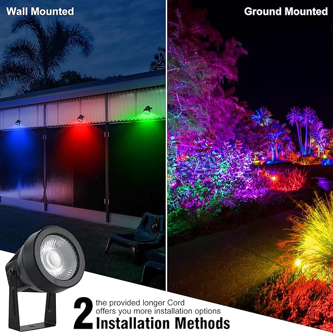 T-SUNUS Low Voltage Landscape Spotlights Christmas Ligths, 16 Color Changing Uplights with Transformer, IP65 | Lumora