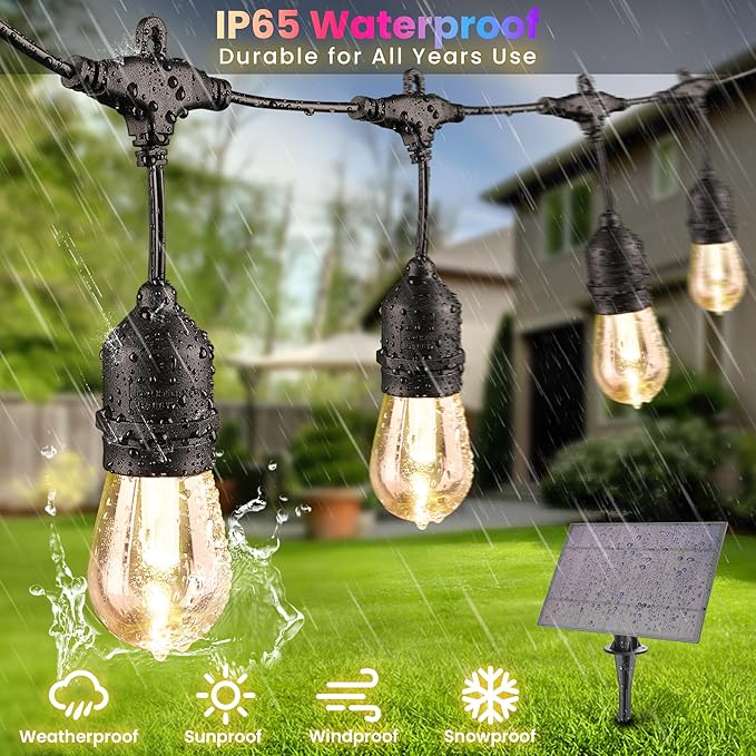 25FT Plug in ST38 Outdoor String Lights Bundle with 100FT Solar Powered S14 RGB Outdoor String Lights with Remote | Lumora