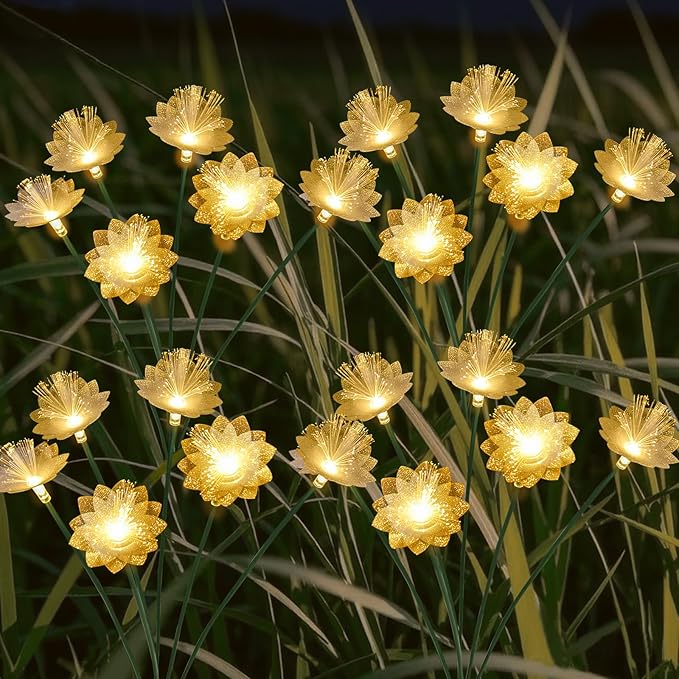 Solar Lights Outdoor Garden Decorative 4 Pack, Solar Flower Swaying Light for Outside, Yard, Patio, Pathway Decoration, Warm White
