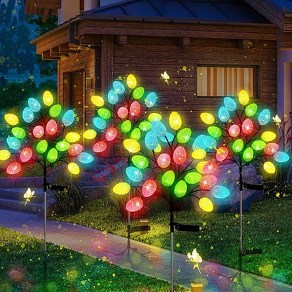 4 Pack 80 LED Easter Eggs Lights Solar Powered Outdoor Decorations Waterproof Colorful Solar Stake Lights for Lawn Pathway Landscape Garden Yard Porch Patio Decor(Easter Eggs)