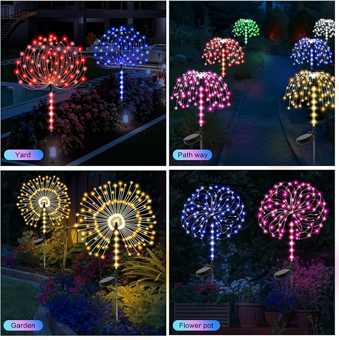 2 Pack 250LED Solar Garden Lights Outdoor, Dual Lighting Modes Firework Lights Solar Powered, Waterproof Twinkle Fairy Light Outside for Yard Patio Pathway Christmas Party Decorative(Green)