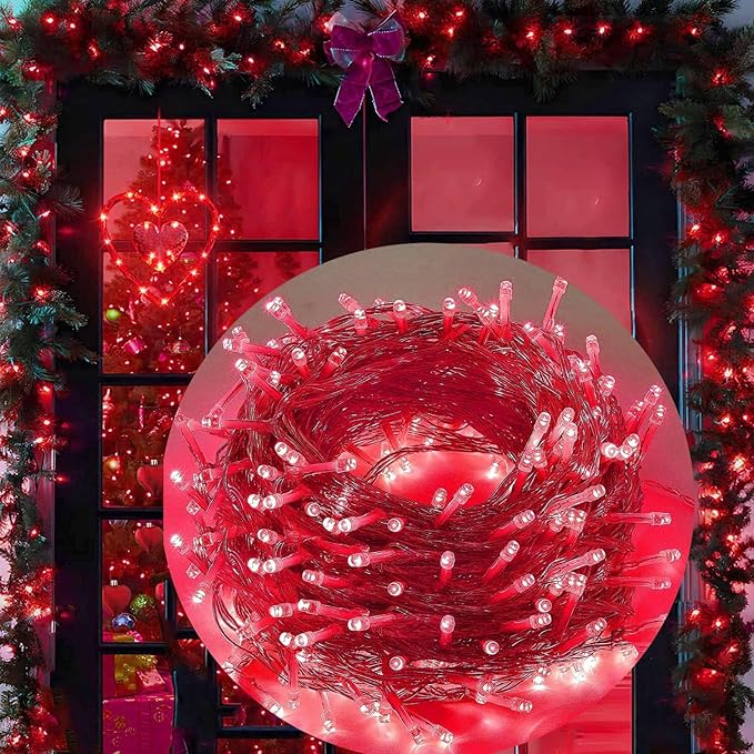 FULLBELL Red String Lights Indoor, 8 Modes Christmas Lights Plug in Fairy String Lights for Bedroom, 33ft 100 LED Outdoor for Christmas Tree Decor.