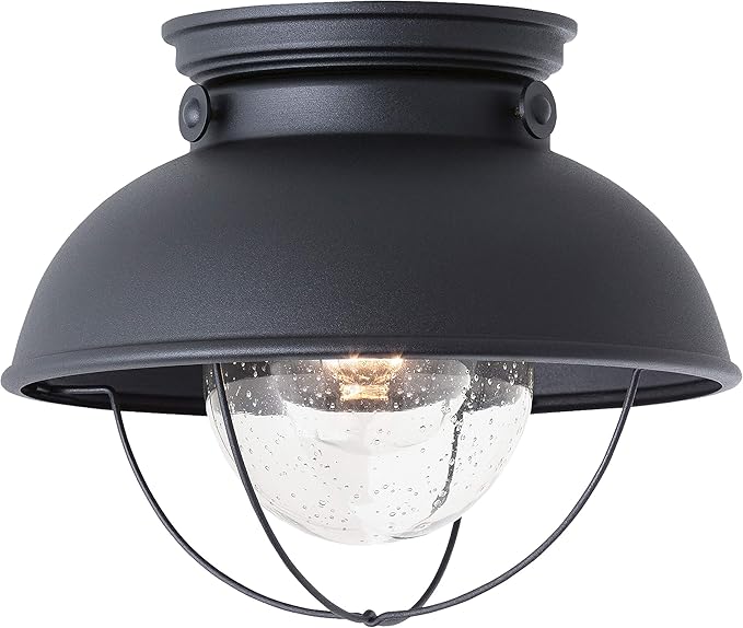 Sea Gull Lighting 8869-12 Sebring Transitional One - Light Outdoor Ceiling Flush Mount Outside Fixture, Black Finish