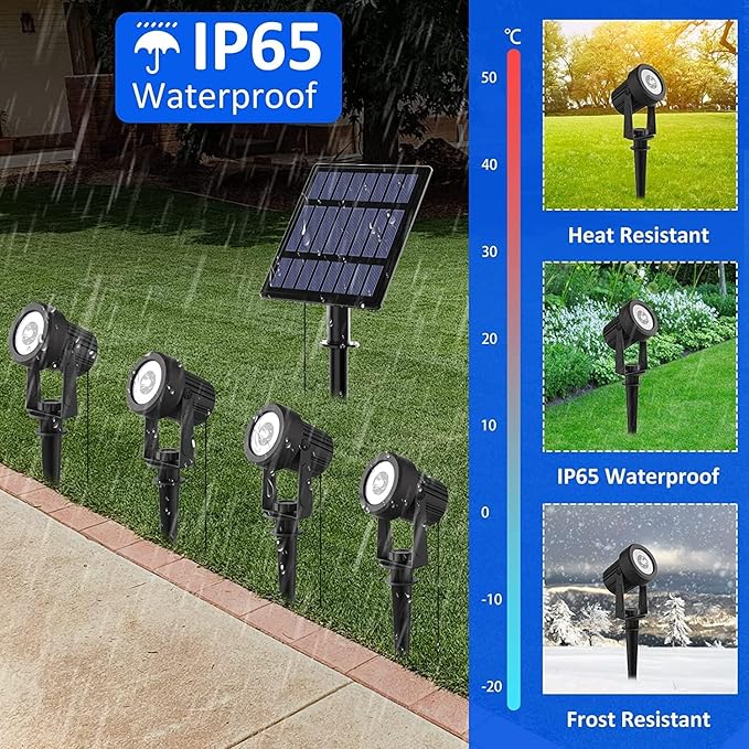 T-SUNUS Christmas Solar Garden Spotlight White Outdoor, 4-in-1 Spot Lights 6000K IP65 Waterproof 9.8ft Cable 5W | Lumora