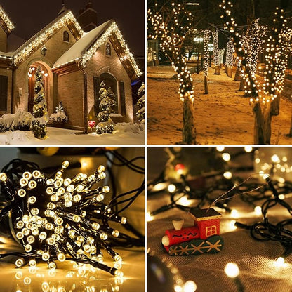 Dailyart Solar String Lights Outdoor, 2 Pack 100 LED (2 x 50FT) Solar Fairy Lights Waterproof IP44 with 8 Lighting Modes & Auto On/Off, 600mAh Battery Warm White for Garden Patio Yard Trees