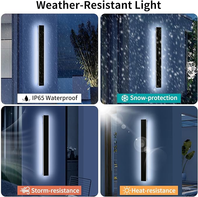 Mikeru 47.2" Outdoor Wall Sconce 6000K Cool White - IP65 Waterproof Black Exterior Light, Hardwired Wall Mounted Fixture for Porch, Patio & Entryway | Non-Dimmable Weatherproof Design
