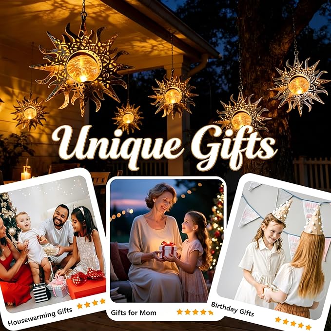 Solar Lights Outdoor Garden Decor Hanging Lanterns Decoration Metal Sunflower Gifts Waterproof for Yard Clearance | Lumora