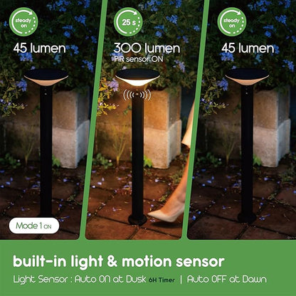 23.5" Solar Pathway Lights - Walkway Solar Lights for Outside - PIR Sensor & Three Lighting Modes - Rechargeable Battery Lasts Up to 35 Hours - 2700K - IP44 Weather Resistant - 2 Pack