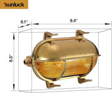 Sunluck Brass Nautical Bulkhead Light,Grid Oval Wall Light,Brass Half Cover Lampshade,Ceiling Mount | Lumora