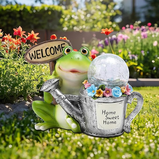 Bshine Frog Solar Lights Outdoor Garden - Waterproof Frog Statue Decoration for Patio, Path, Pathway Sculpture Yard Art, Lawn Ornaments Gift for Mom, Home Decor Valentine's Day Gift