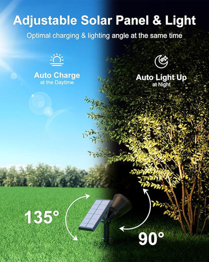 4 Pack Solar Powered LED Spotlights Outdoor Waterproof Ultra Bright Sunset Spot Lights for Christmas Tree, Santa Claus, Reindeer Outside Landscape Uplights for Wall, House, Garden, Backyard Warm White