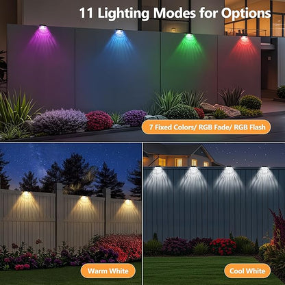 BrizLabs Solar Fence Lights, 12 Pack RGB & Warm White & 11 Colors Changing LED Solar Deck Lights with IP65 Waterproof, Outdoor Step Light Patio Fence Lighting for Patio Yard Pool Railing Garden Fence