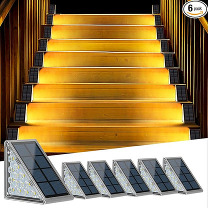 Solar Step Lights for Outside, 6 Pack Outdoor Waterproof IP67 Stair Lights, Powered for Front Porch, Pathway, Patio, Deck Decor, 3000K Warm White