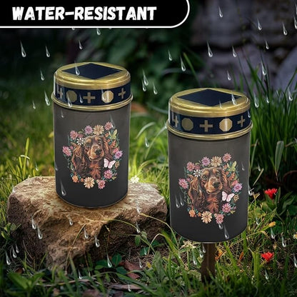 Dog Floral Cemetery Solar Lights Flameless Memorial Lighting Grave Path Light Waterproof Outdoor Solar Garden Lights for Cemetery Grave Memorials