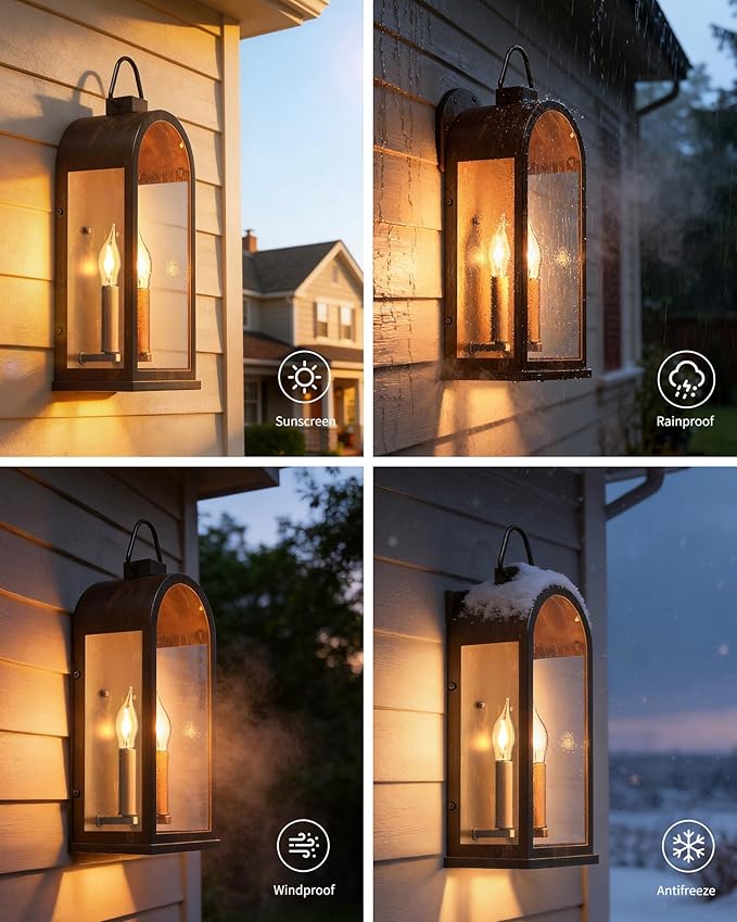Outdoor Wall Light Fixtures, 2-Light Porch Lights Outdoor, Matte Bronze Exterior Waterproof Wall Sconce with Glass | Lumora