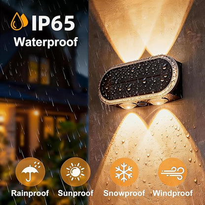 Solar Fence Lights Outdoor: Dual Focused LED Up Down Wall Lighting - IP65 Waterproof - 3000K/4000K/6000K 3 Modes 10-12H Lasting - Easy to Install for Porch Backyard 4 Pack
