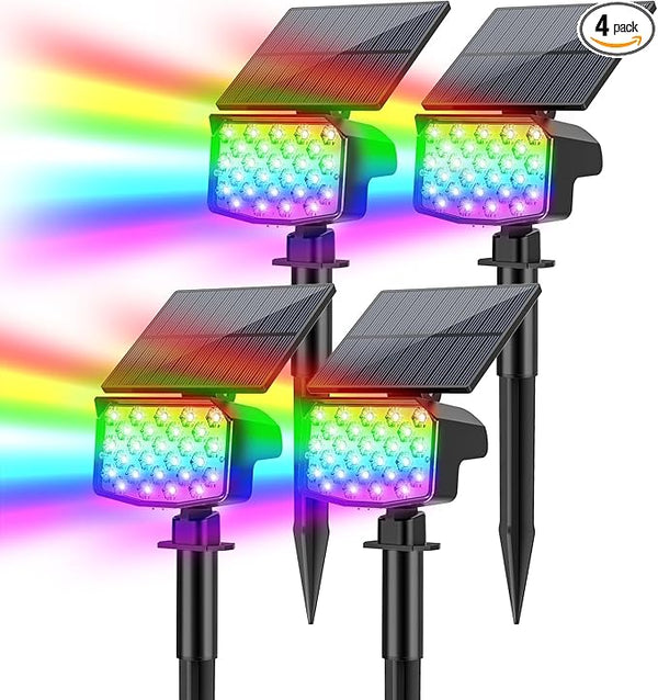 Solar Color Changing Spot Lights Outdoor, [9 Modes/4 Pack] Solar Christmas Lights Outdoor Waterproof IP65 | Lumora