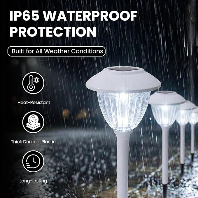 Energizer Solar LED Lights Outdoor - 8 Pack 15 Lumen Patio Lights Solar Powered & Waterproof with Patterned Glass & Metal Finish, Easy Installation Landscaping Lights for Lawn Decoration - White