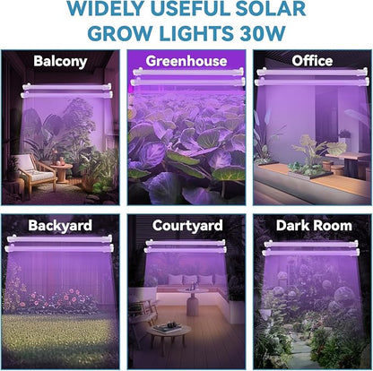 Solar Grow Lights for Outdoor Plants, Adjust Gooseneck Grow Light for Indoor Plants, Solar Plant Grow Light for Indoor Garden Balcony Greenhouse Herbs Vegetables Flowers Potted (30W)