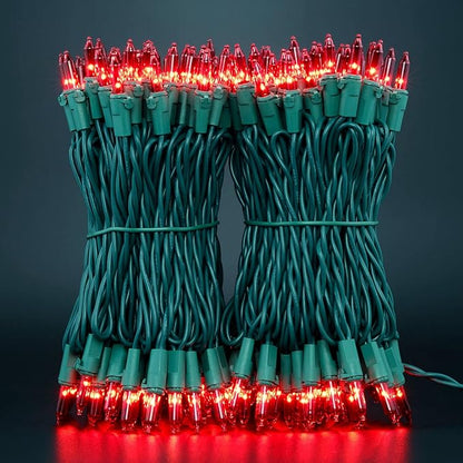 YULETIME 200 Red Christmas Lights, Pack of 2 Sets 33 Feet 100 Count UL Certified Incandescent String Lights (Red - Green Wire)