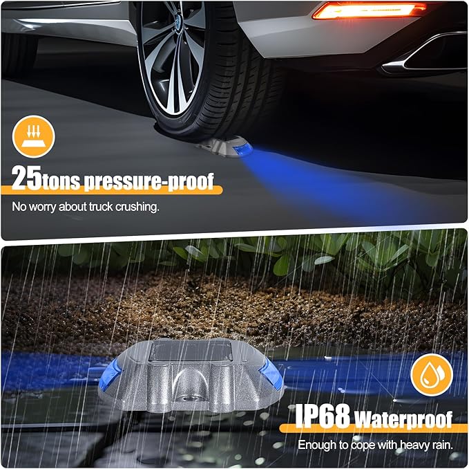 Solar Dock/Deck Lights 16-Pack LED Pathway Driveway Bright Blue with Screw Wireless IP68 Waterproof Outdoor Warning | Lumora