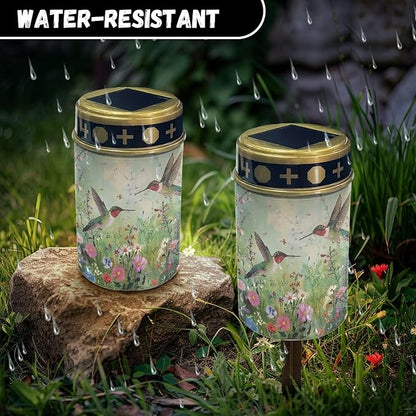 Outdoor Solar Lights Cemetery Solar Lights for Grave,LED Lantern Solar Garden Stake Lights Solar Powered Fairy Lights for Outside Solar Walkway Lights for Women Ladies,Warm White