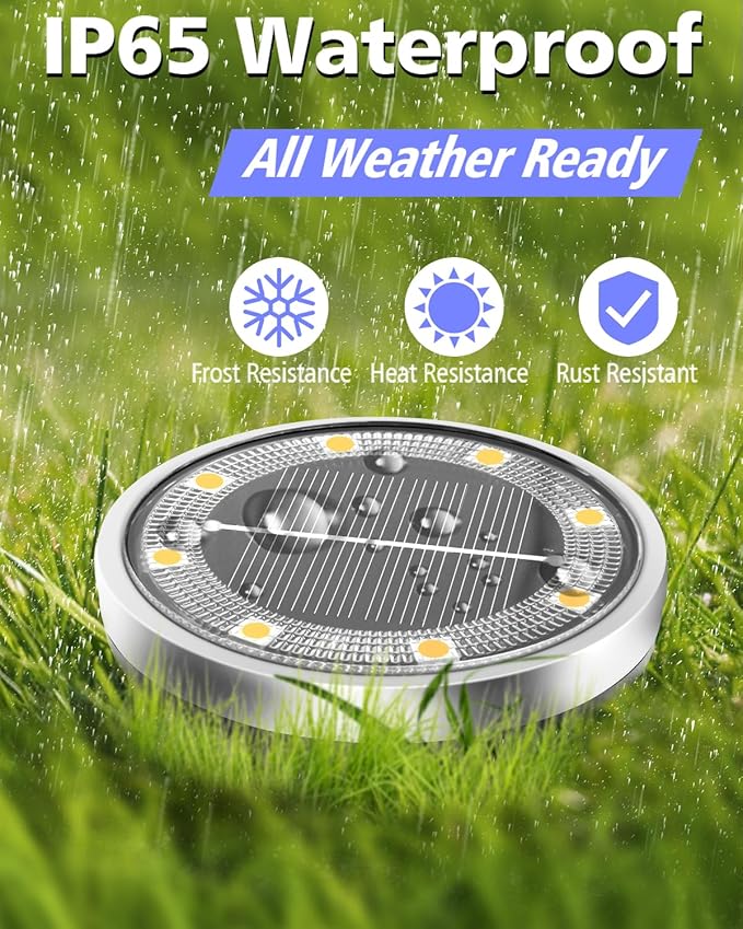Solar Lights Outdoor Waterproof, 2 Pack 8 LED, Thickened Stainless Steel Ground Light, Solar Garden Lights | Lumora