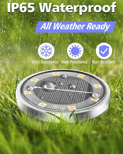 Solar Lights Outdoor Waterproof, 18 Pack 8 LED, Thickened Stainless Steel Ground Light, Solar Garden Lights Landscape Lighting for Patio Pathway Lawn Yard Deck Driveway Walkway, Warm White