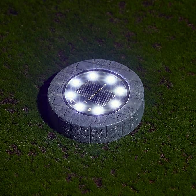 Glitzhome Solar Ground Lights Outdoor Waterproof 4 Pack Resin Solar Garden Lights Disk Lights for Walkway Yard | Lumora