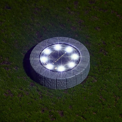 Glitzhome Solar Ground Lights Outdoor Waterproof 4 Pack Resin Solar Garden Lights Disk Lights for Walkway Yard Backyard Lawn Landscape Decorating