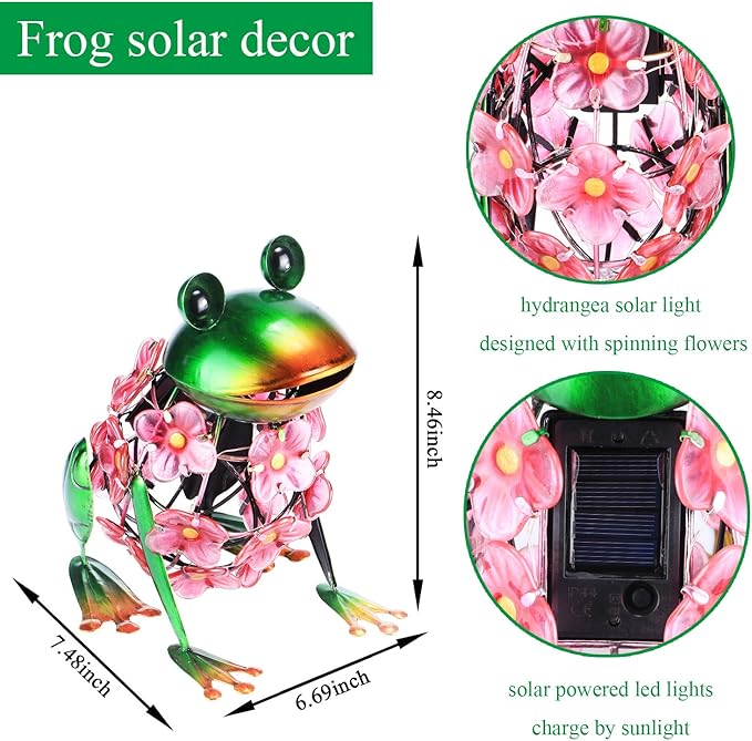 VCUTEKA Frog Solar Lights Outdoor, Solar Lantern Waterproof LED Hydrangea Flower Lights Frog Tabletop Decorations | Lumora