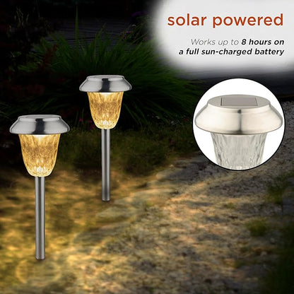 Alpine Corporation 17" Tall Outdoor Solar Powered Pathway LED Light Stakes, Silver (Set of 4)