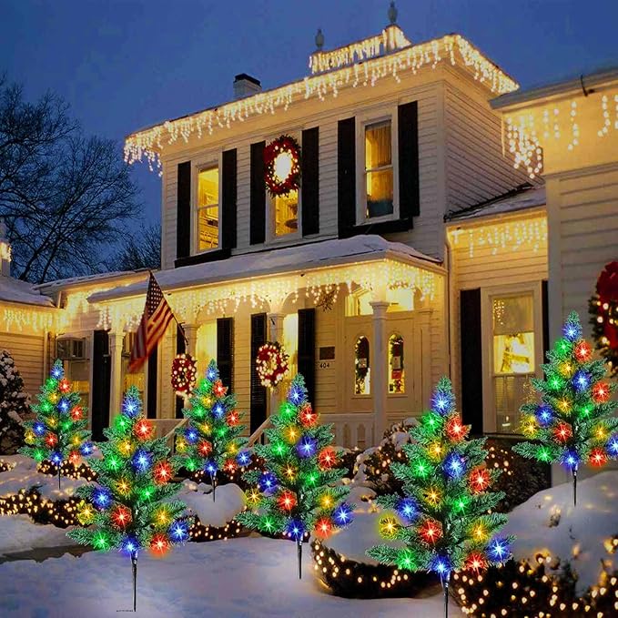 Homeleo 6-Pack Solar Small Christmas Trees for Outdoor Decorations, 120 LED Artificial Prelit Christmas Tree, Solar | Lumora