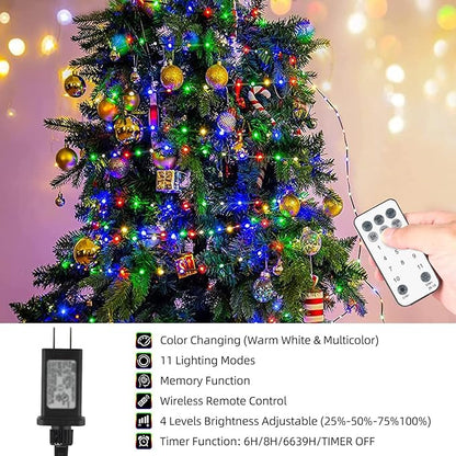 Tcamp Christmas Tree Lights, 164FT 500 LED Color Changing Christmas Lights with Remote Memory Timer, 11 Modes Green Wire Plug in String Light for Outdoor Indoor Decor (Warm White+Colored)