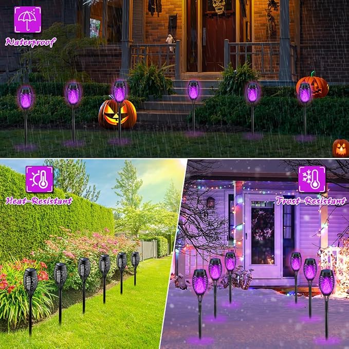12Pack Halloween Yard Decorations, Purple Solar Halloween Lights for Outside Decor, LED Solar Flame Lights Outdoor | Lumora