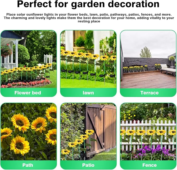 ZPSHYD Solar Sunflower Lights, IP65 Waterproof Outdoor Garden Auto ON/Off Solar Decorative Lights for Backyard | Lumora