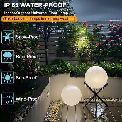 Lightdot Outdoor Floor Lamp, 12-Inch LED Ball Light with Milky White Waterproof Shade - 10W 3000K Corn Globe Floor Lamps with Stable Black Tripod Base, for Patio Garden Living Room, Bedroom, Plug&Play